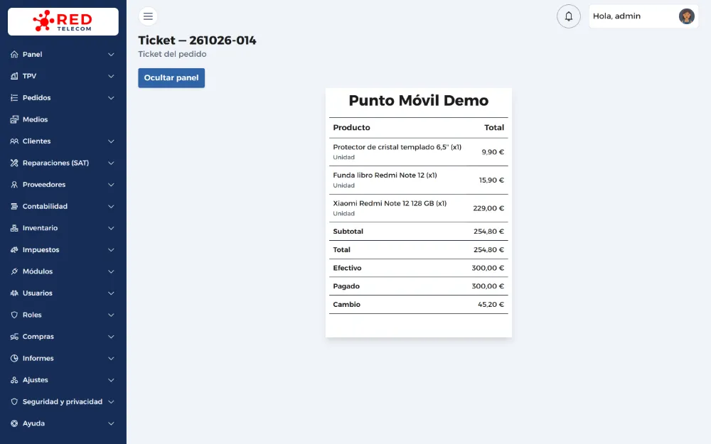 Ticket del pedido 261026-014